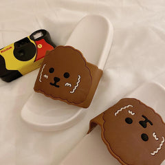 Cute Dog Rubber Flat Black White Slipper Sandals