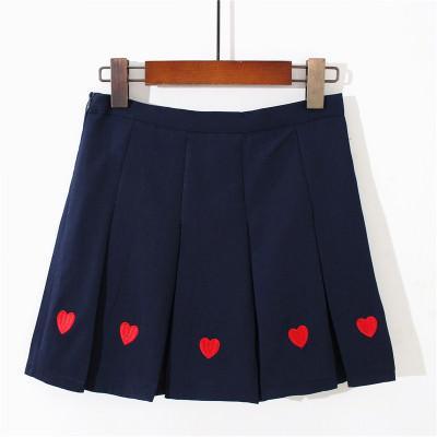 Cute Hearts Embroidery Pleated Black Pink Aesthetic Skirt