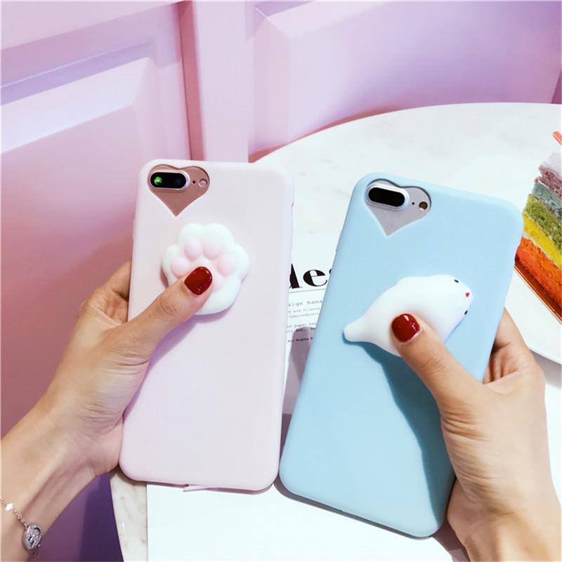 Cute Paw And Seal Squishy Rubber Iphone Case