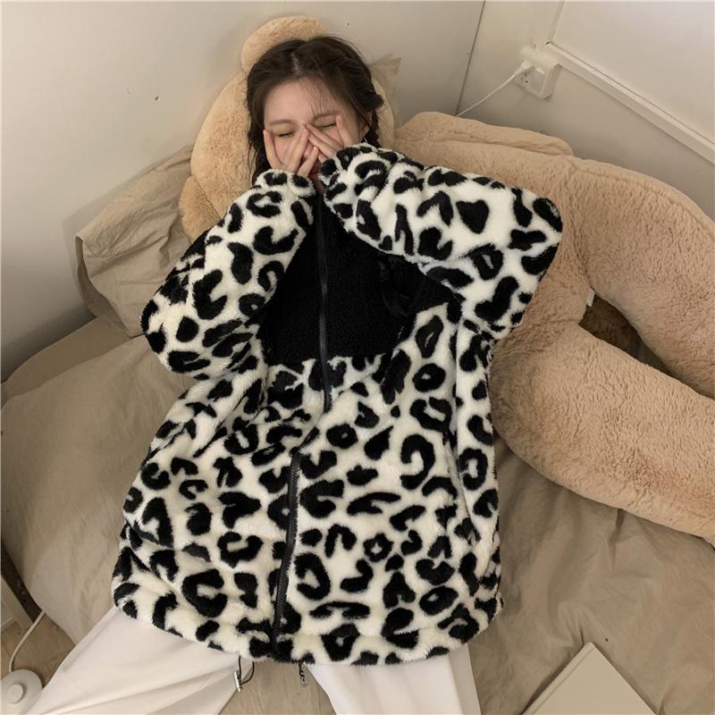 Cute Printed High Collar Fluffy Cotton Padded Jacket