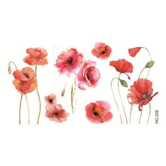 Cute Red Poppy Flowers Temporary Tattoos