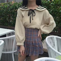 Cute Sailor Collar Bow Long Volume Sleeve