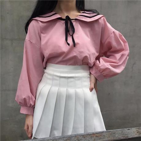 Cute Sailor Collar Bow Long Volume Sleeve