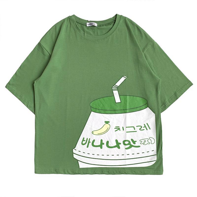 Cute Strawberry Milk Box Printed Oversized T-Shirt