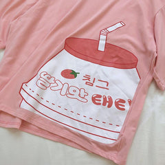 Cute Strawberry Milk Box Printed Oversized T-Shirt