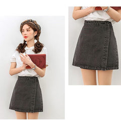 Dark Gray Denim High Waist Wrap Skirt