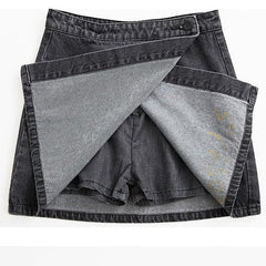 Dark Gray Denim High Waist Wrap Skirt