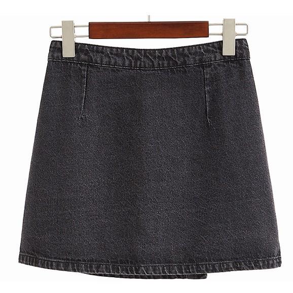 Dark Gray Denim High Waist Wrap Skirt