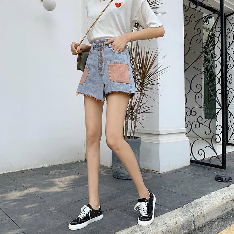 Denim Colorful Patches Fringe Light Blue Mini Skirt