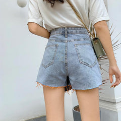 Denim Colorful Patches Fringe Light Blue Mini Skirt