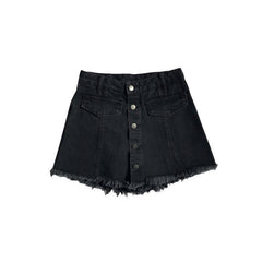 Denim Front Buttons Jean Skirt With Hidden Shorts