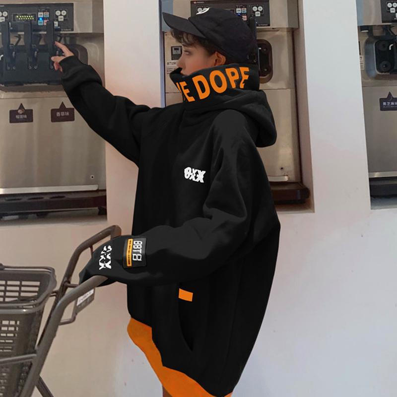 Dope Letters Print Black Orange Oversized Hooded Sweatshirt