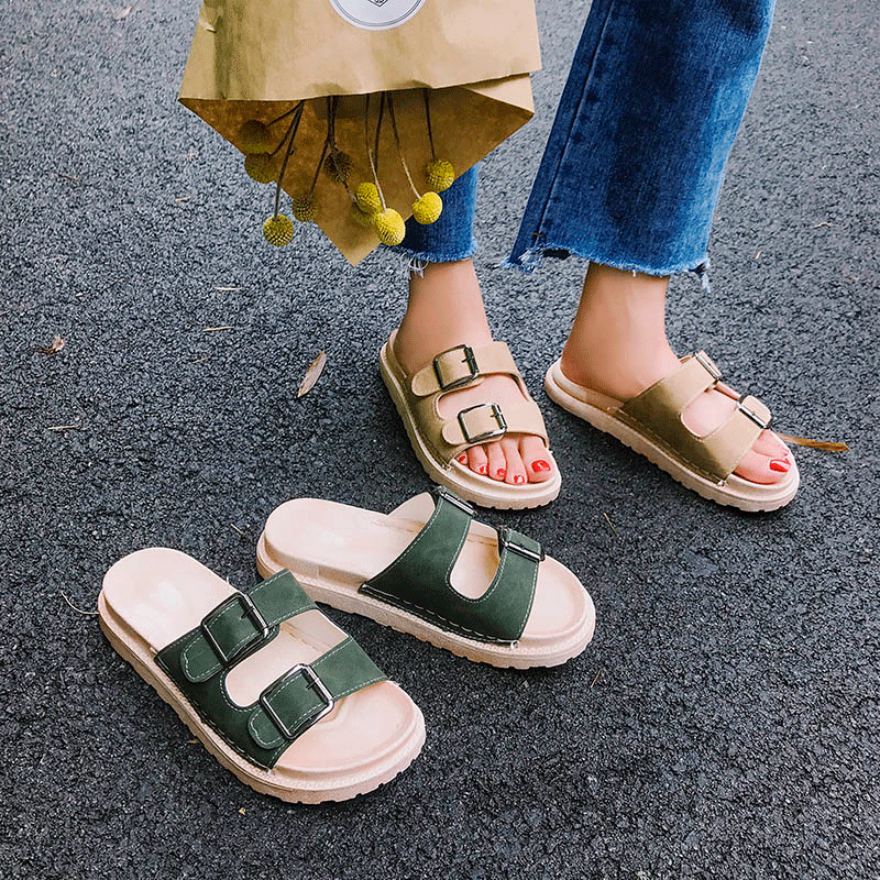 Double Buckle Open Flat Summer Zin Sandals