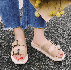 Double Buckle Open Flat Summer Zin Sandals