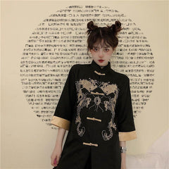 Dragon Chinese Style Embroidery Elegant Loose Blouse