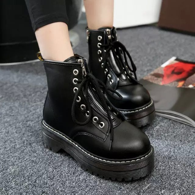 Egirl Aesthetic Faux Zipper Thick Sole Boots