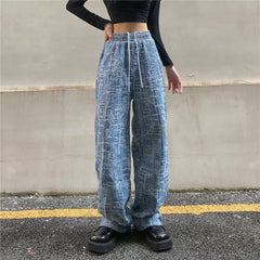 Egirl Outfit Blue Denim Baggy Wide Leg Jeans