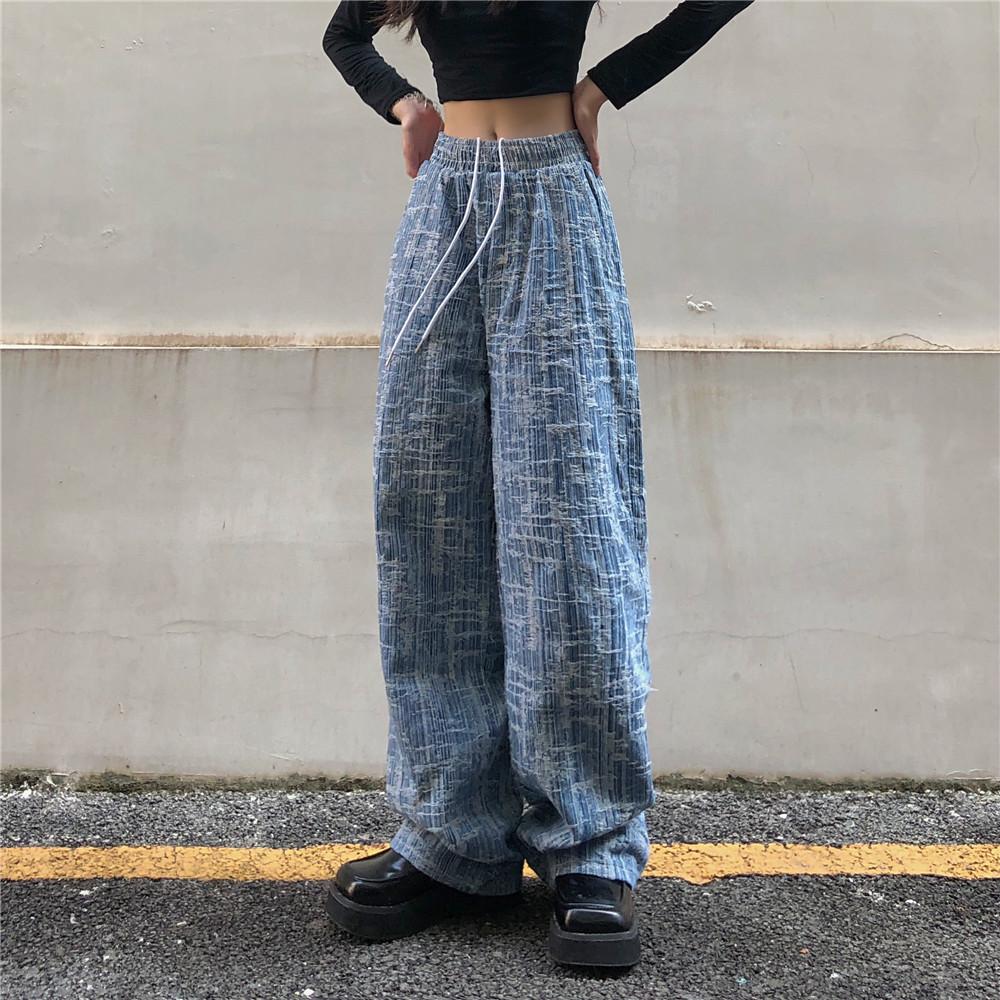 Egirl Outfit Blue Denim Baggy Wide Leg Jeans