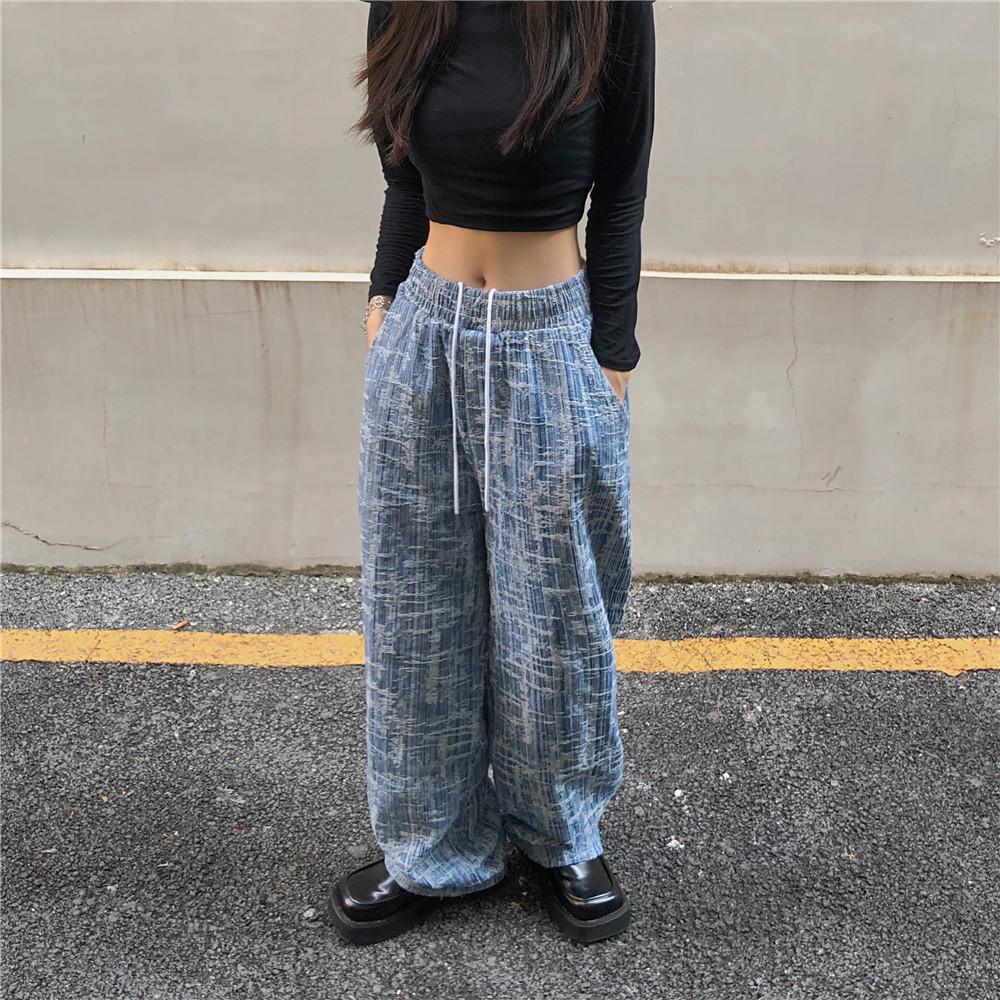 Egirl Outfit Blue Denim Baggy Wide Leg Jeans