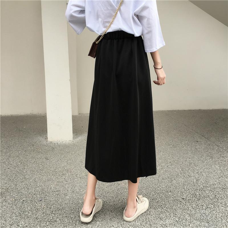 Elegant Black Assymetric Wrap Elastic Waist Long Skirt