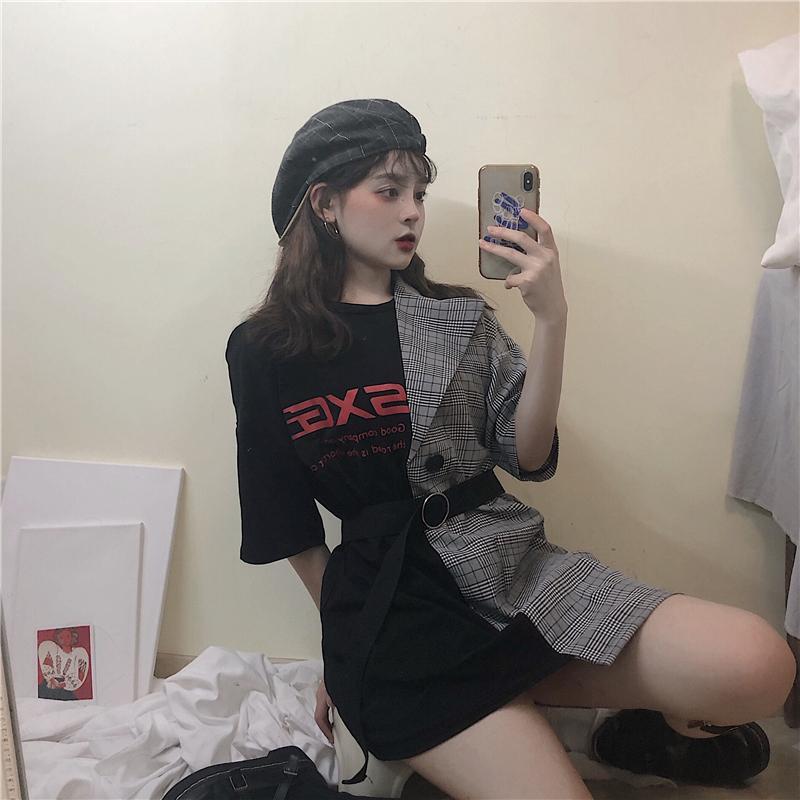 Oversized Egirl Half Sewed T-Shirt With Jacket Side