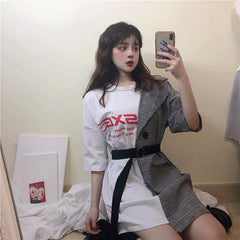 Oversized Egirl Half Sewed T-Shirt With Jacket Side