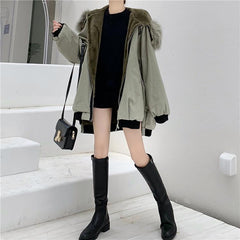 Faux Fur Hood Warm Velvet Oversize Outwear Jacket