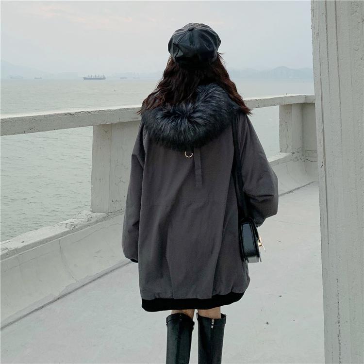 Faux Fur Hood Warm Velvet Oversize Outwear Jacket