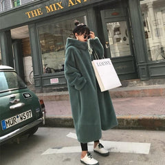 Faux Fur Solid Colors Hooded Long Coat