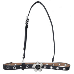 Flower Buckle Black Pu Leather Strap Waist Belt