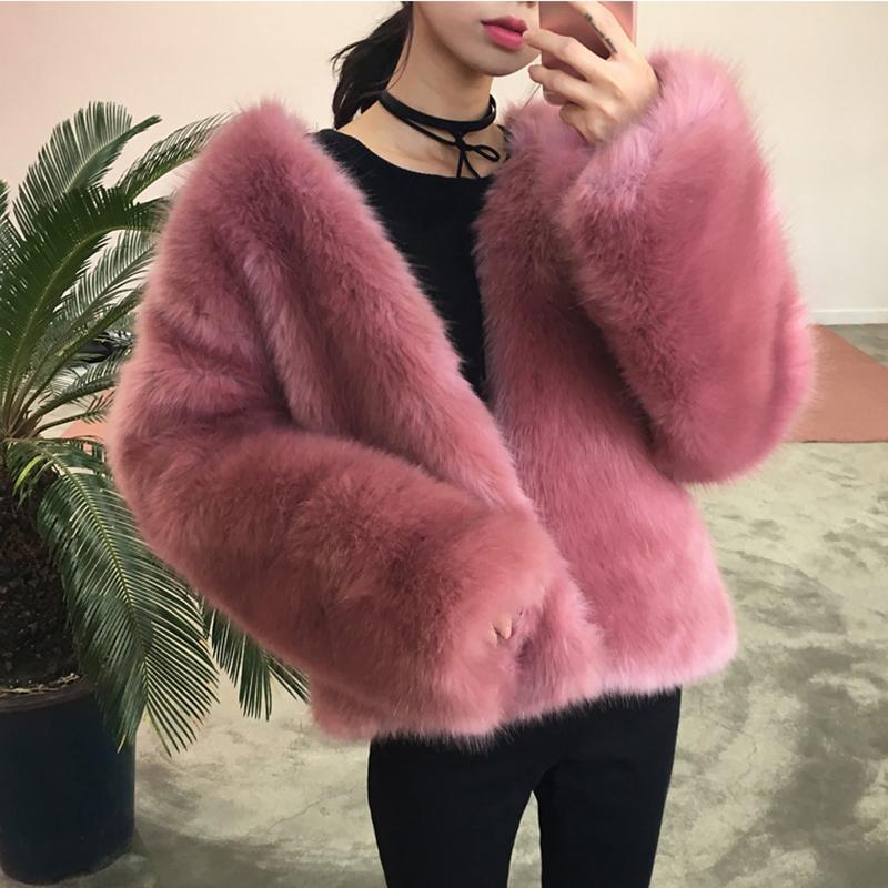 Fluffy Hair Faux Fur Pink Outwear Coat Jacket