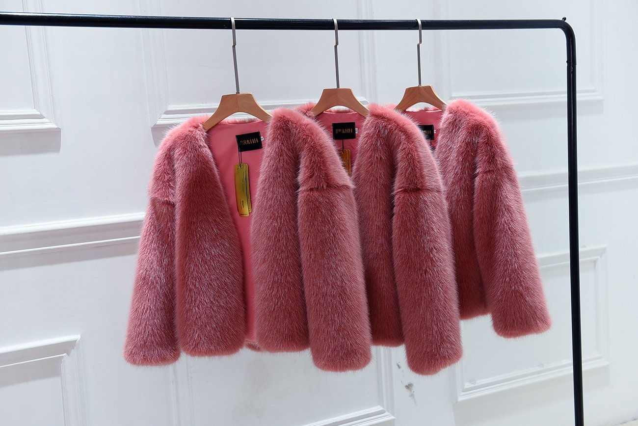 Fluffy Hair Faux Fur Pink Outwear Coat Jacket