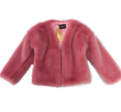 Fluffy Hair Faux Fur Pink Outwear Coat Jacket