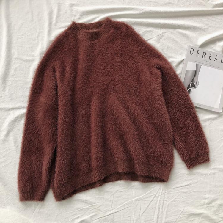 Fluffy Velvety Warm Round Neck Loose Sweater