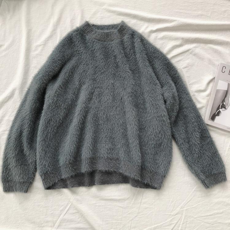 Fluffy Velvety Warm Round Neck Loose Sweater