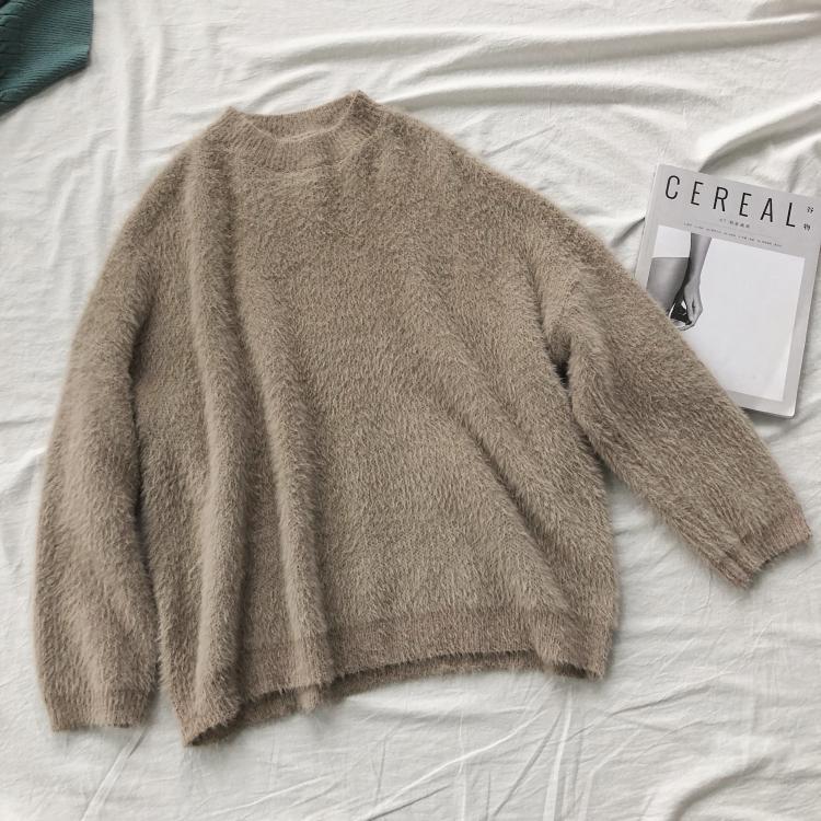 Fluffy Velvety Warm Round Neck Loose Sweater