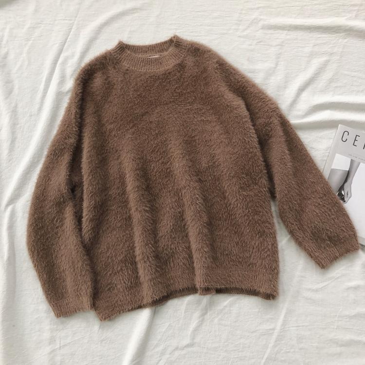 Fluffy Velvety Warm Round Neck Loose Sweater