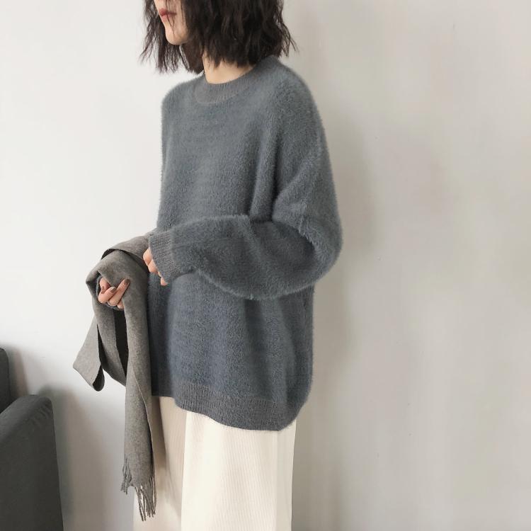 Fluffy Velvety Warm Round Neck Loose Sweater