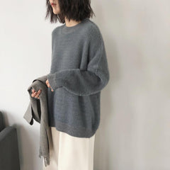 Fluffy Velvety Warm Round Neck Loose Sweater