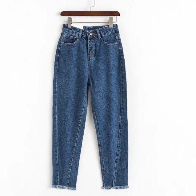 Front Side Sew Line Denim Boyfriend Oversized Blue Jeans