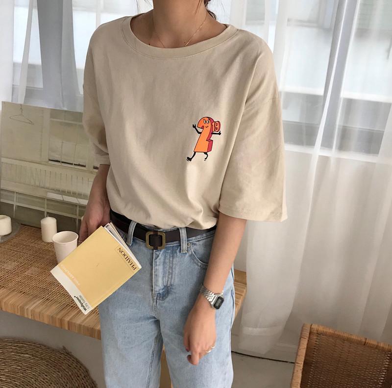 Fun Letters Cartoon Print Round Neck Loose T-Shirt