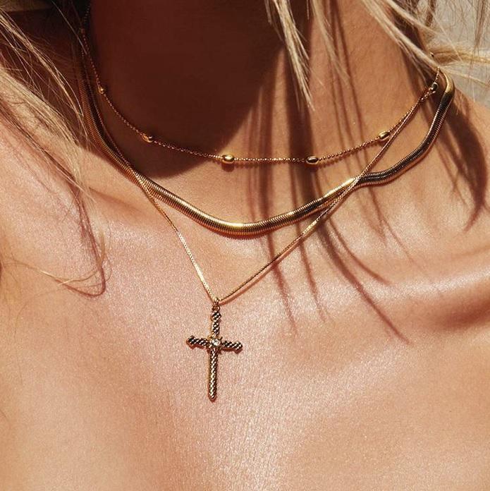 Golden Metallic Chains Cross Necklace