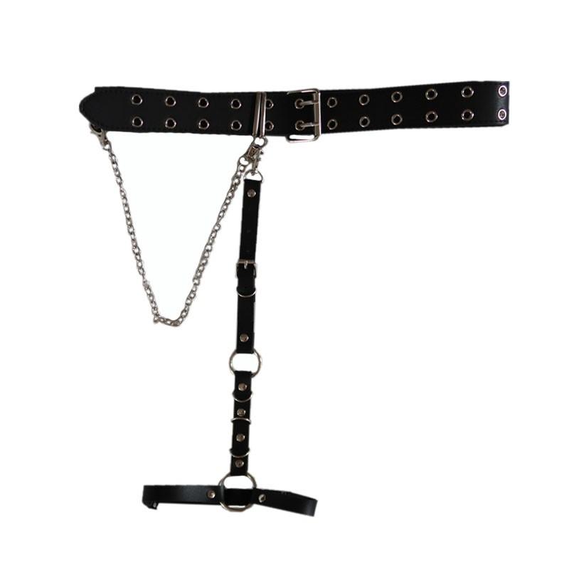 Goth Aesthetic Black Garter Strap + Metallic Holes Belt