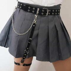 Goth Aesthetic Black Garter Strap + Metallic Holes Belt