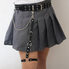 Goth Aesthetic Black Garter Strap + Metallic Holes Belt