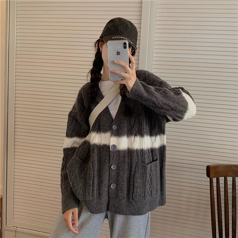 Gradient Aesthetic Blue Gray Knit Loose Cardigan