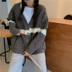 Gradient Aesthetic Blue Gray Knit Loose Cardigan