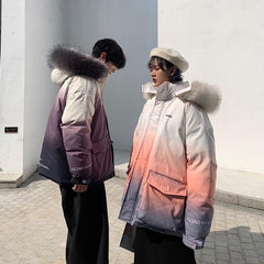 Gradient Colors Aesthetic Faux Fur Loose Winter Jacket