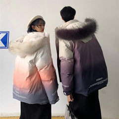 Gradient Colors Aesthetic Faux Fur Loose Winter Jacket