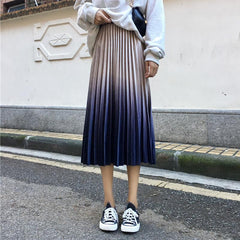 Gradient Metallic Blue Long High Waist Skirt